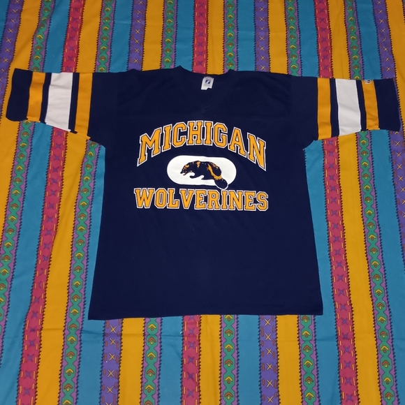 80s Logo 7 Michigan Wolverines 3/4 Sleeves Football Jersey Shirt Vintage U of M - Picture 1 of 6
